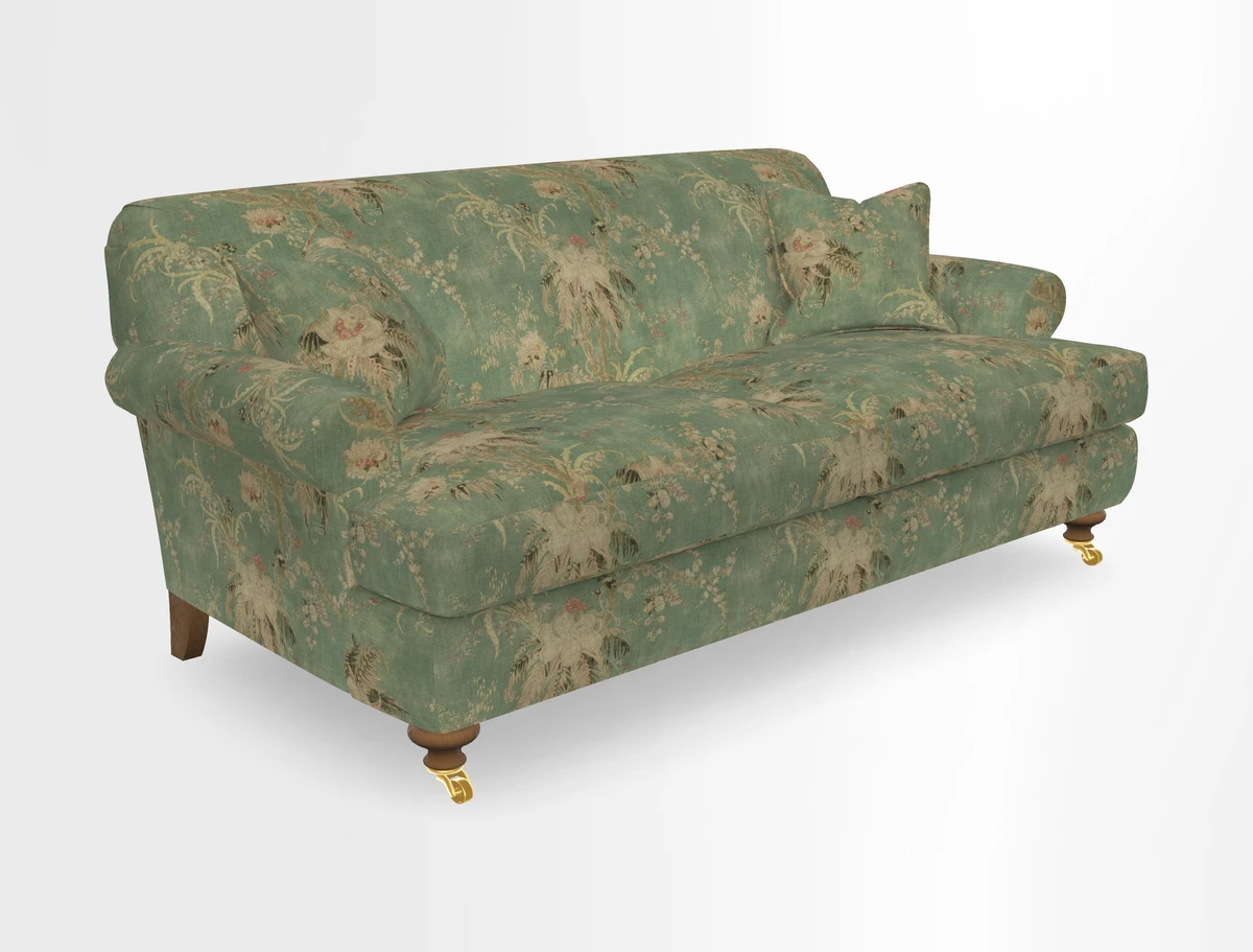 Hampton 3 Seater Sofa in V&A Threads of India Opulent Velvets Regal Poppy Chalk