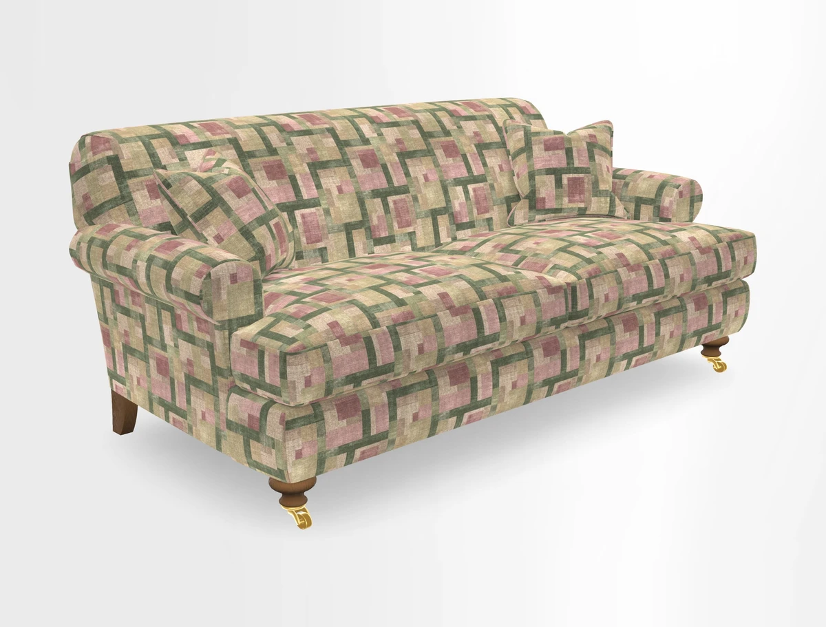 Hampton 3 Seater Sofa in V&A Threads of India Opulent Velvets Regal Poppy Chalk