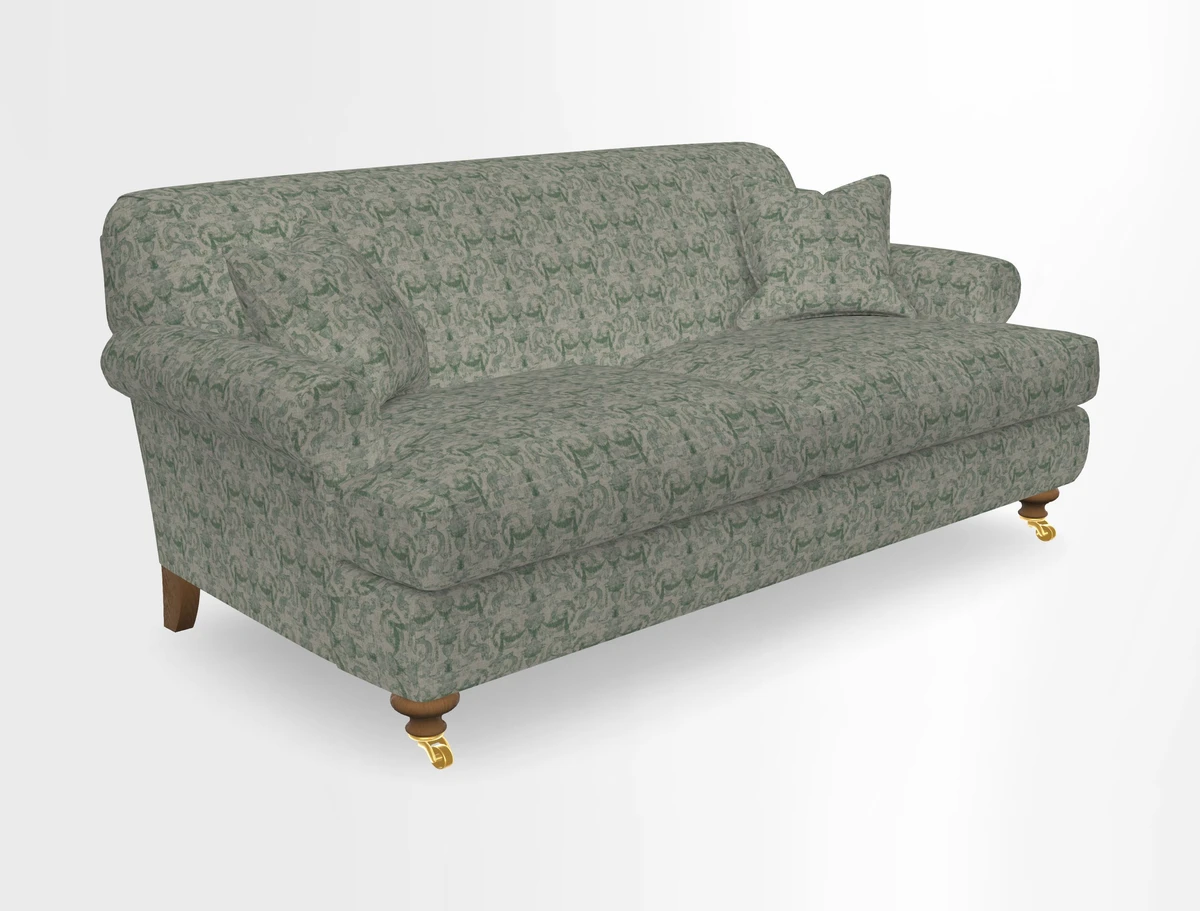Hampton 3 Seater Sofa in V&A Threads of India Opulent Velvets Regal Poppy Chalk