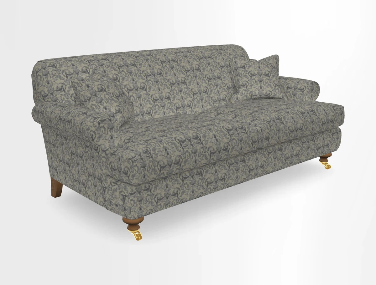 Hampton 3 Seater Sofa in V&A Threads of India Opulent Velvets Regal Poppy Chalk