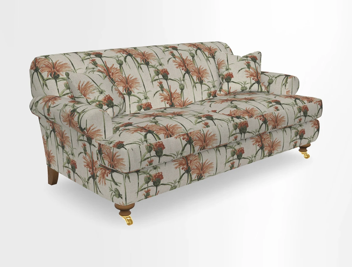 Hampton 3 Seater Sofa in V&A Threads of India Opulent Velvets Regal Poppy Chalk