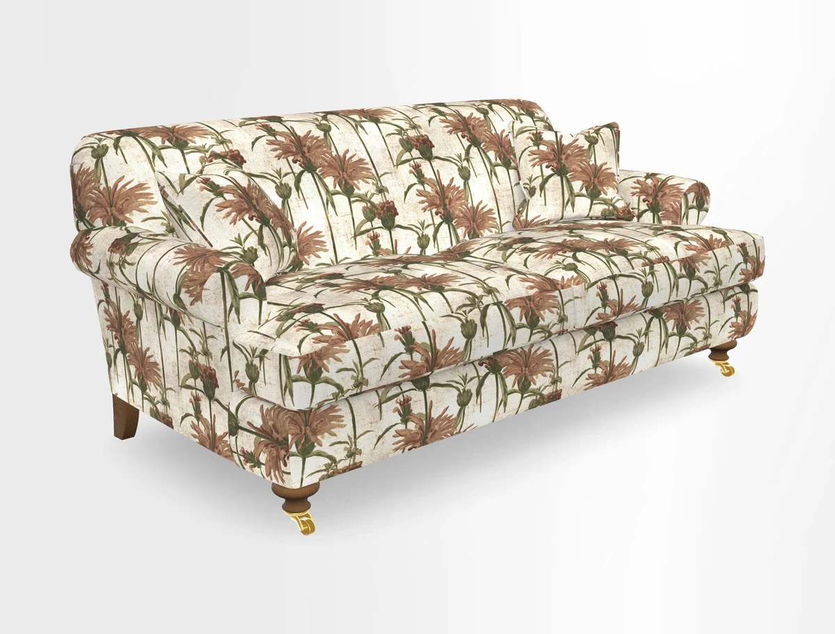 Hampton 3 Seater Sofa in V&A Threads of India Opulent Velvets Regal Poppy Chalk