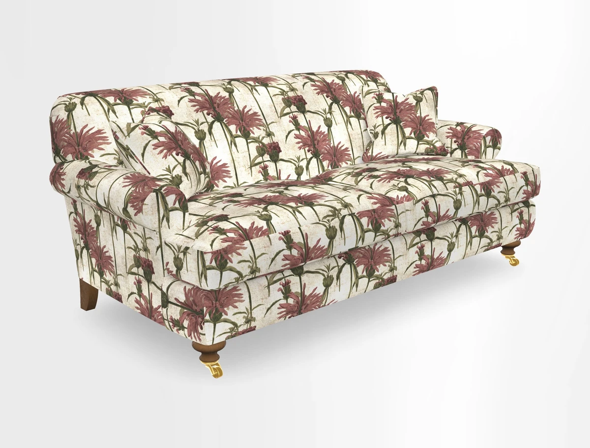 Hampton 3 Seater Sofa in V&A Threads of India Opulent Velvets Regal Poppy Chalk