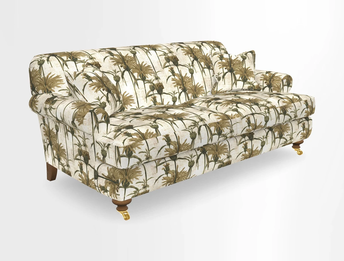 Hampton 3 Seater Sofa in V&A Threads of India Opulent Velvets Regal Poppy Chalk
