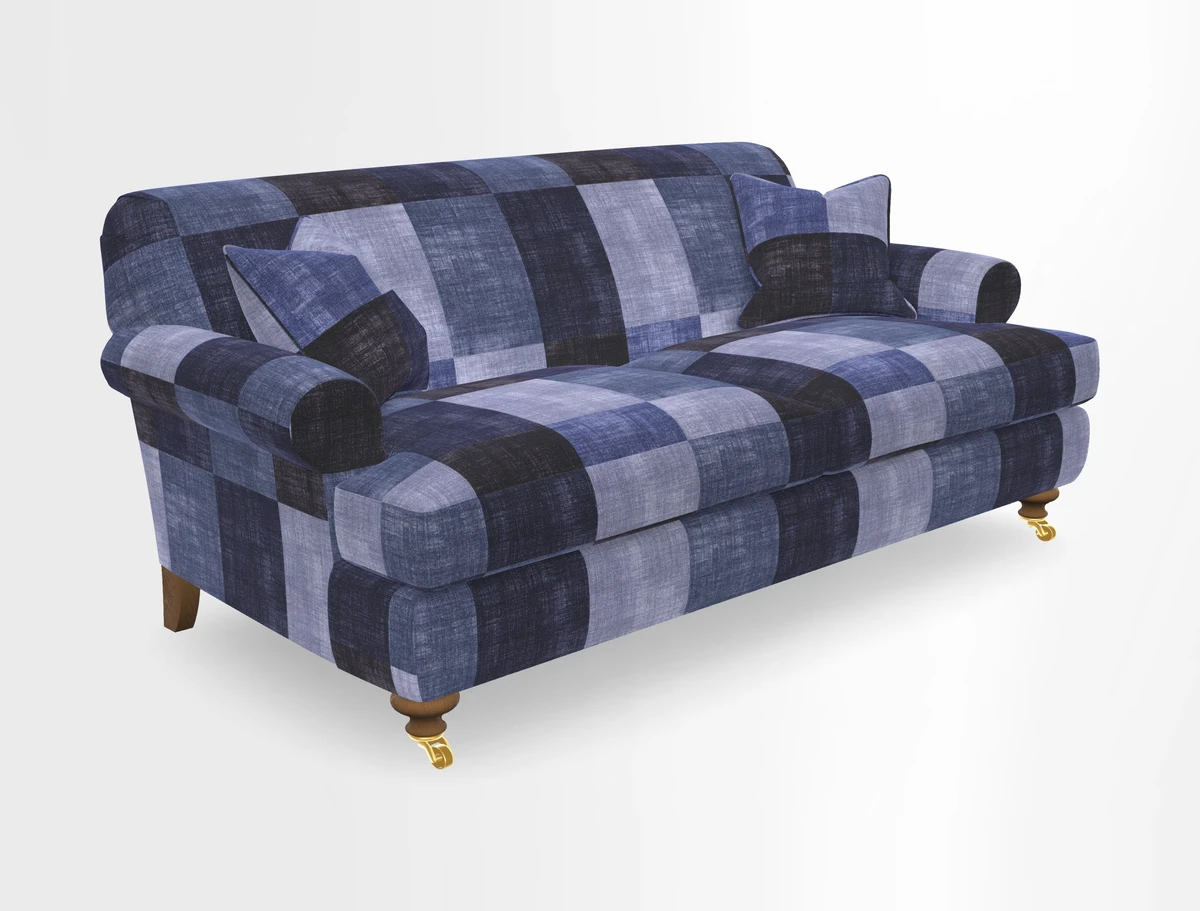 Hampton 3 Seater Sofa in V&A Threads of India Opulent Velvets Regal Poppy Chalk