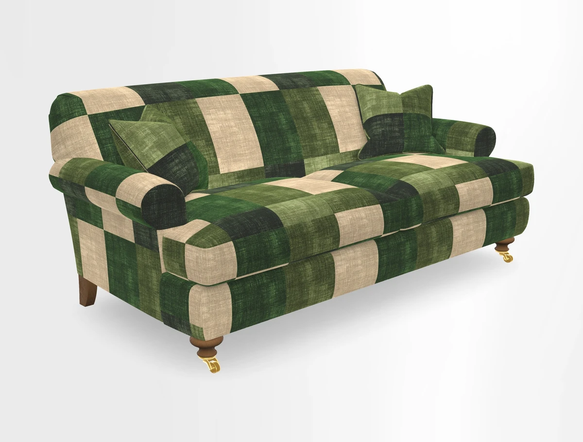 Hampton 3 Seater Sofa in V&A Threads of India Opulent Velvets Regal Poppy Chalk