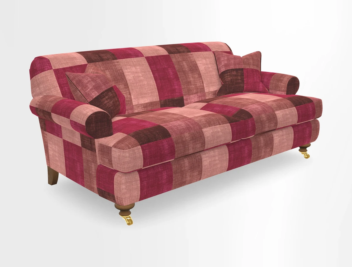 Hampton 3 Seater Sofa in V&A Threads of India Opulent Velvets Regal Poppy Chalk