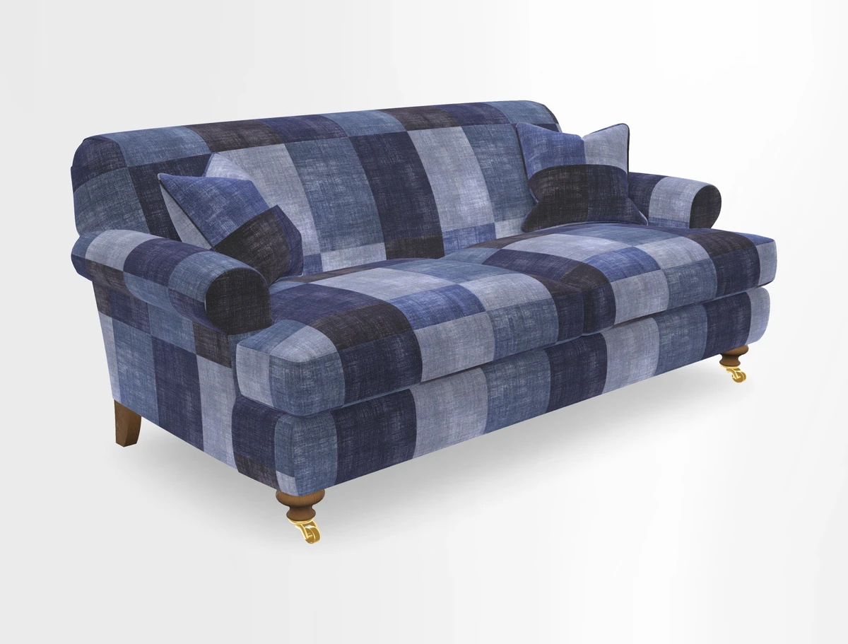 Hampton 3 Seater Sofa in V&A Threads of India Opulent Velvets Regal Poppy Chalk