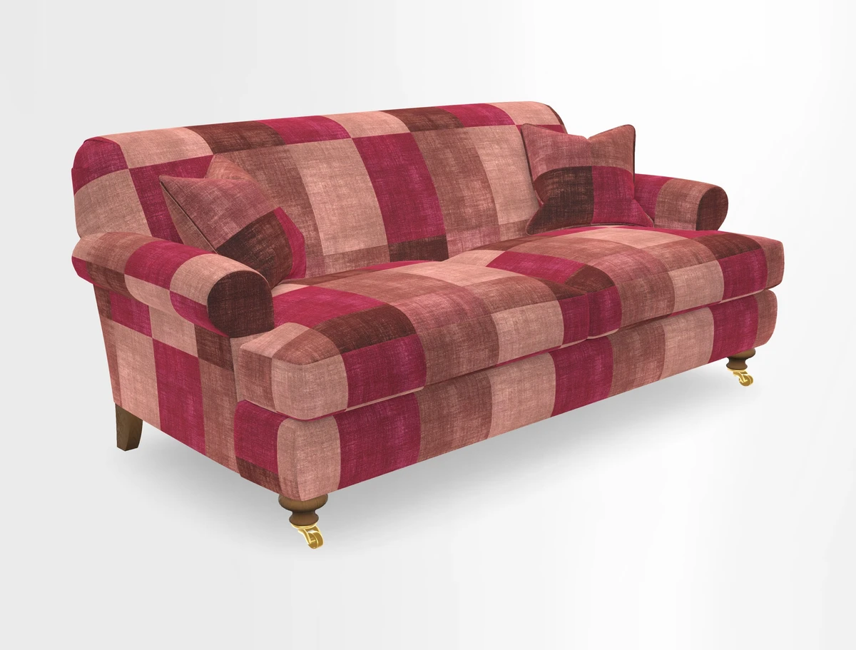 Hampton 3 Seater Sofa in V&A Threads of India Opulent Velvets Regal Poppy Chalk
