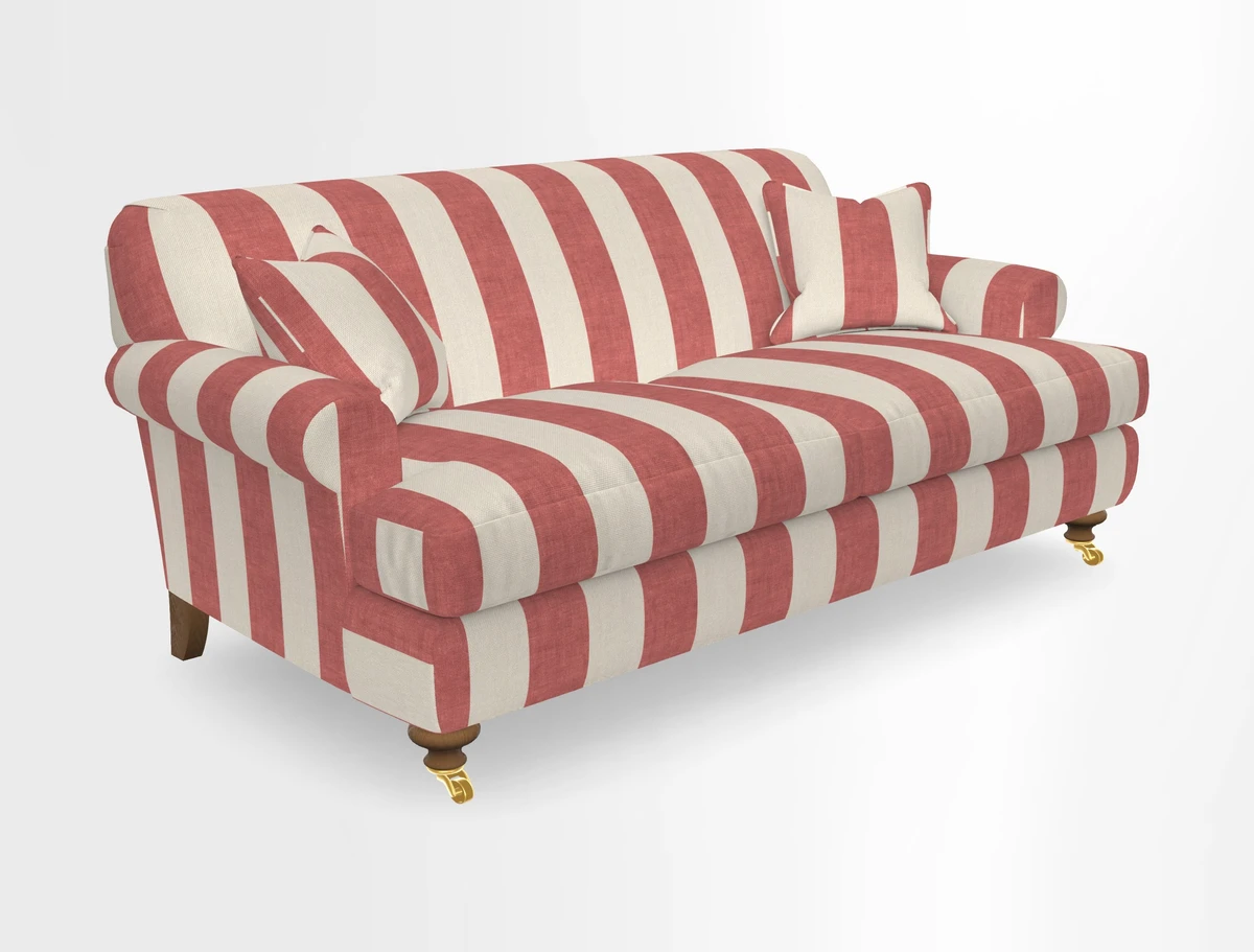 Hampton 3 Seater Sofa in V&A Threads of India Opulent Velvets Regal Poppy Chalk