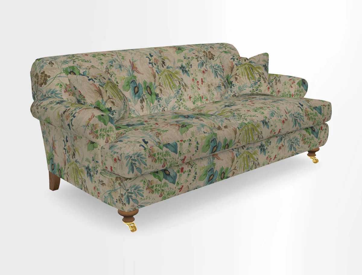 Hampton 3 Seater Sofa in V&A Threads of India Opulent Velvets Regal Poppy Chalk