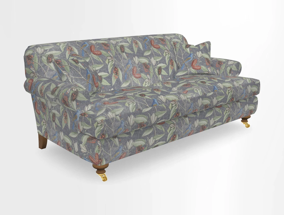 Hampton 3 Seater Sofa in V&A Threads of India Opulent Velvets Regal Poppy Chalk