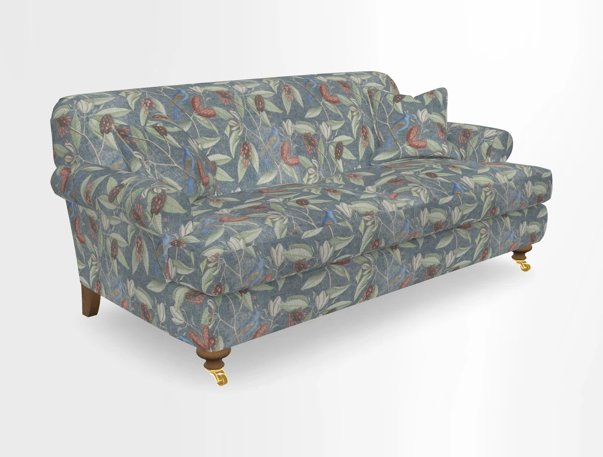 Hampton 3 Seater Sofa in V&A Threads of India Opulent Velvets Regal Poppy Chalk