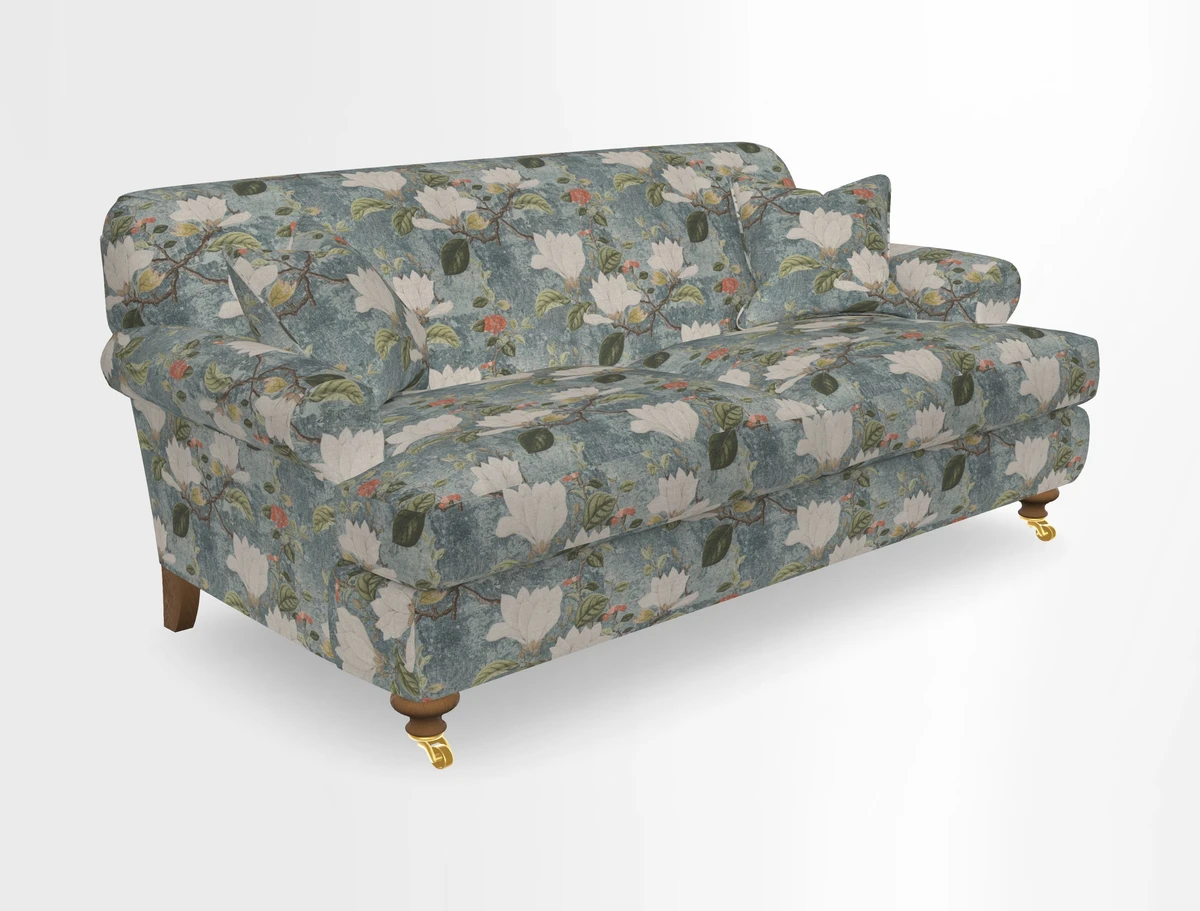 Hampton 3 Seater Sofa in V&A Threads of India Opulent Velvets Regal Poppy Chalk