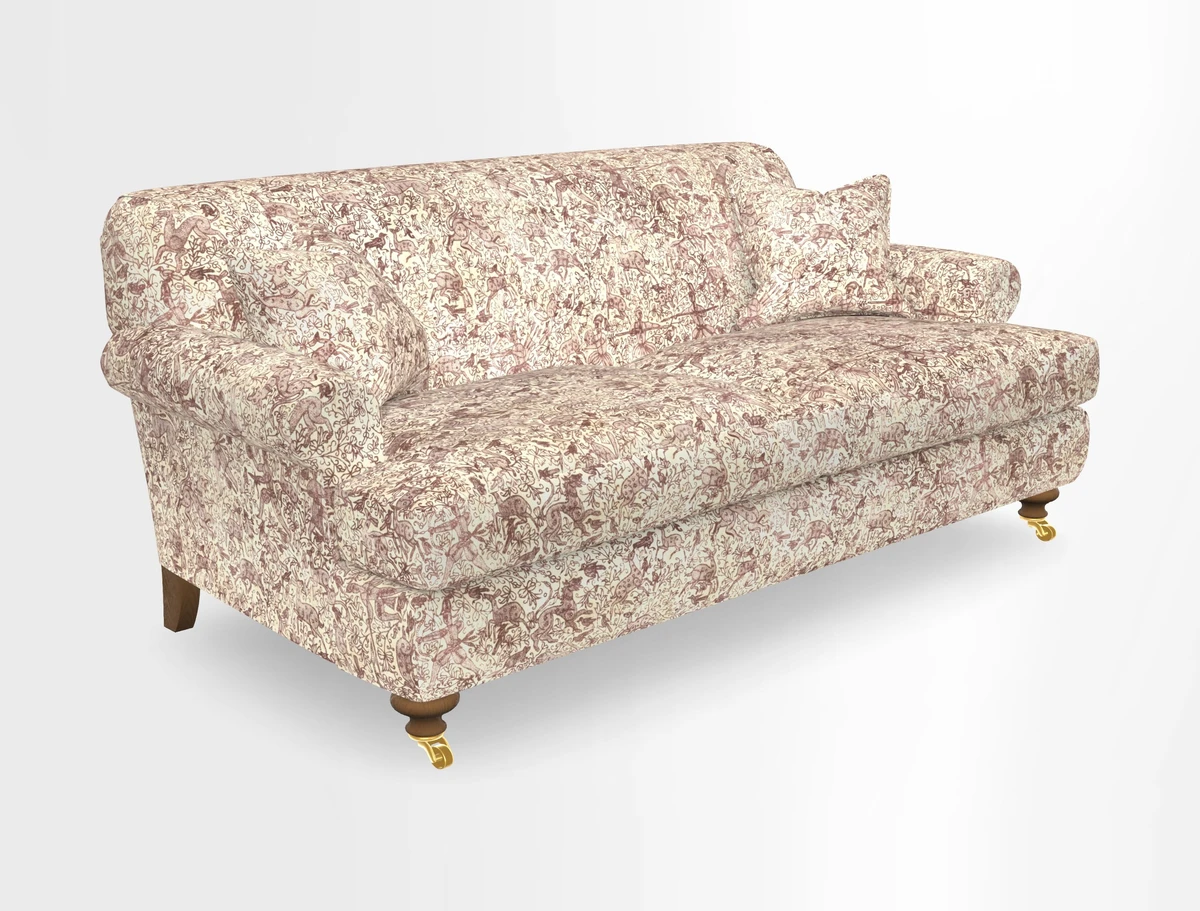 Hampton 3 Seater Sofa in V&A Threads of India Opulent Velvets Regal Poppy Chalk