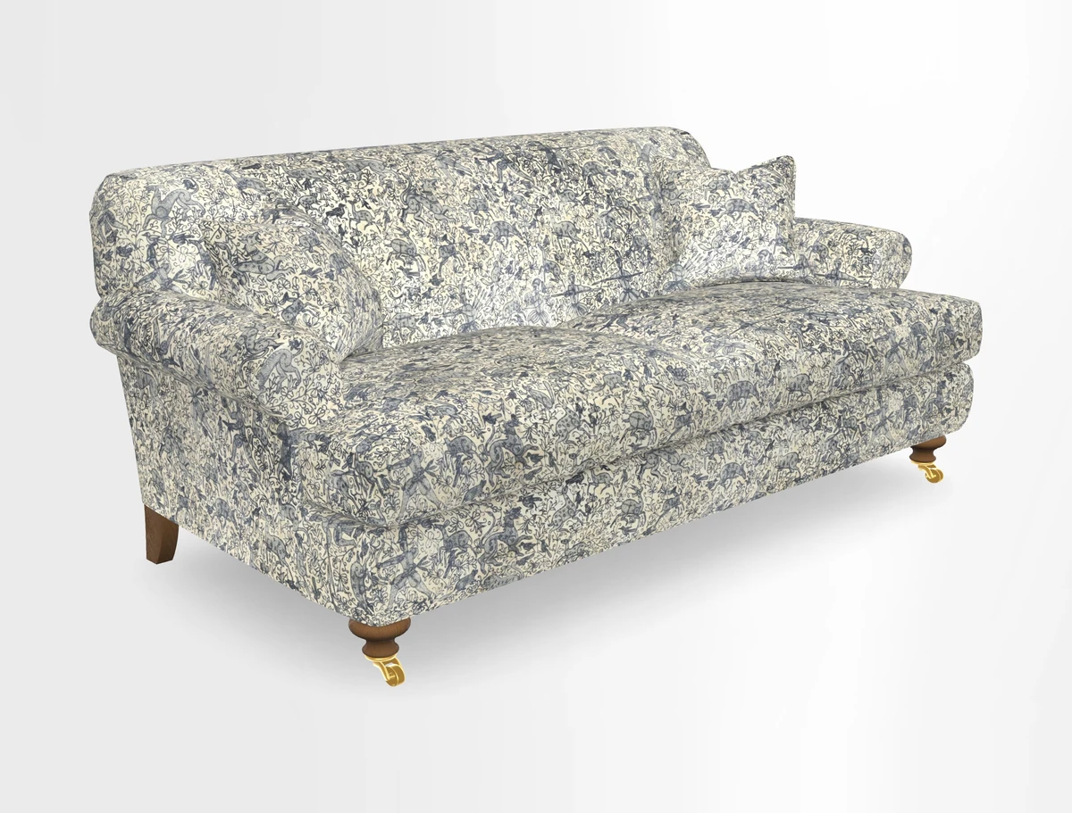 Hampton 3 Seater Sofa in V&A Threads of India Opulent Velvets Regal Poppy Chalk