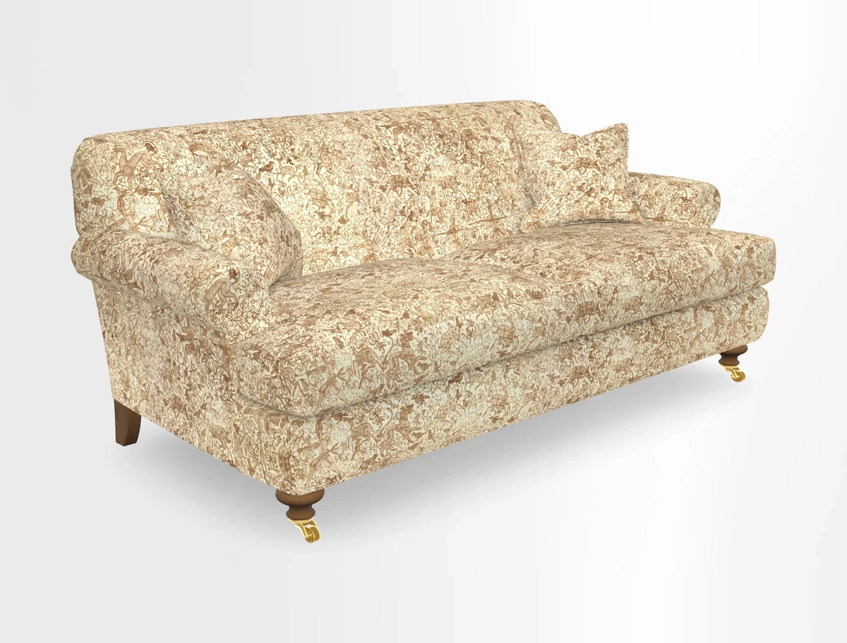 Hampton 3 Seater Sofa in V&A Threads of India Opulent Velvets Regal Poppy Chalk