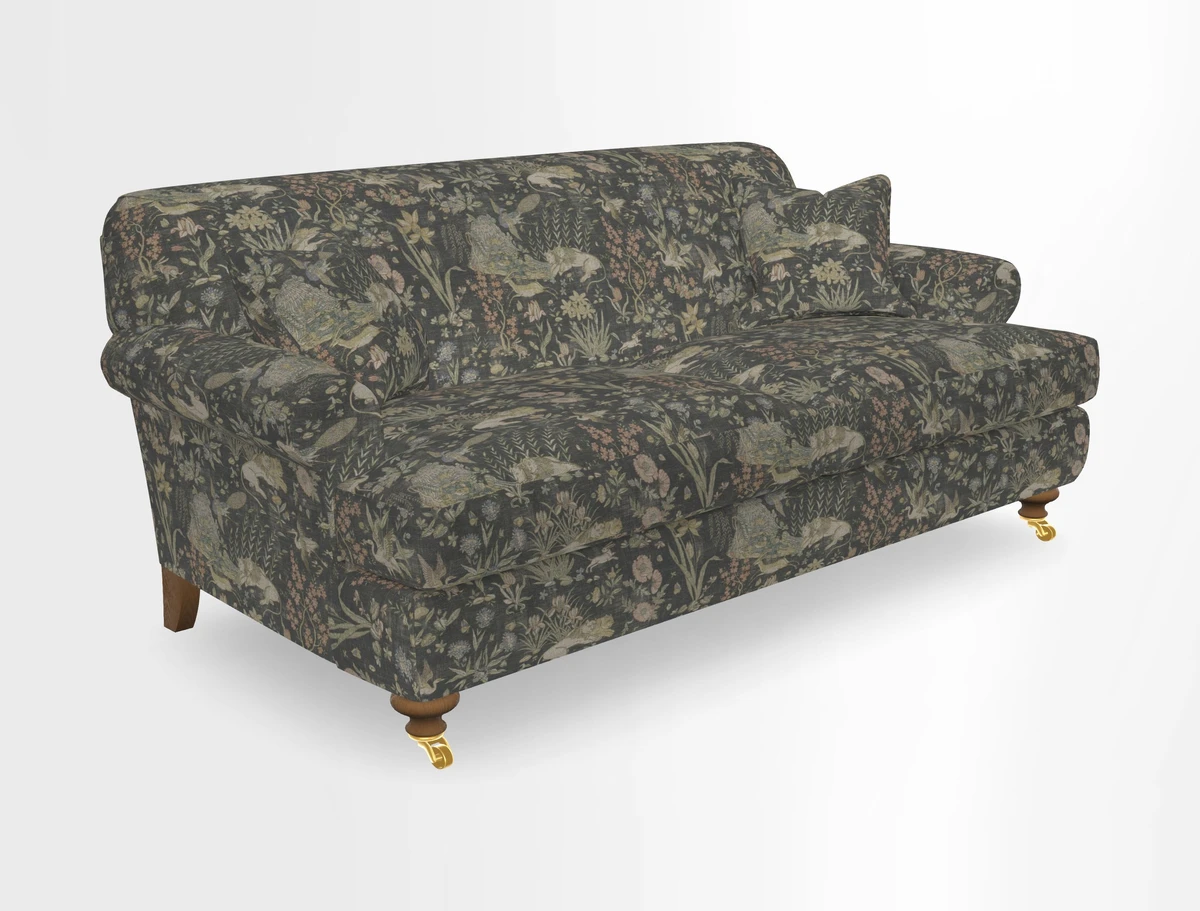 Hampton 3 Seater Sofa in V&A Threads of India Opulent Velvets Regal Poppy Chalk