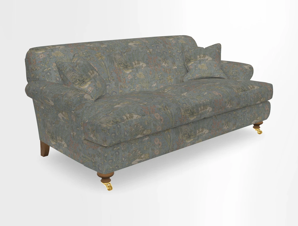 Hampton 3 Seater Sofa in V&A Threads of India Opulent Velvets Regal Poppy Chalk
