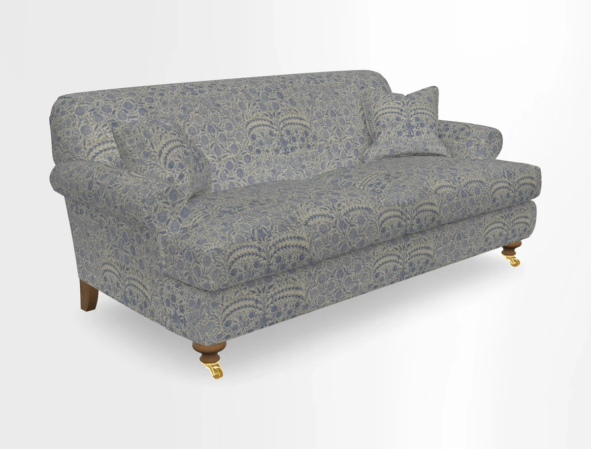 Hampton 3 Seater Sofa in V&A Threads of India Opulent Velvets Regal Poppy Chalk