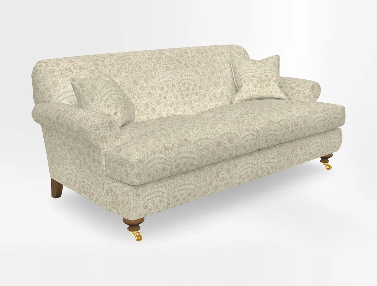 Hampton 3 Seater Sofa in V&A Threads of India Opulent Velvets Regal Poppy Chalk