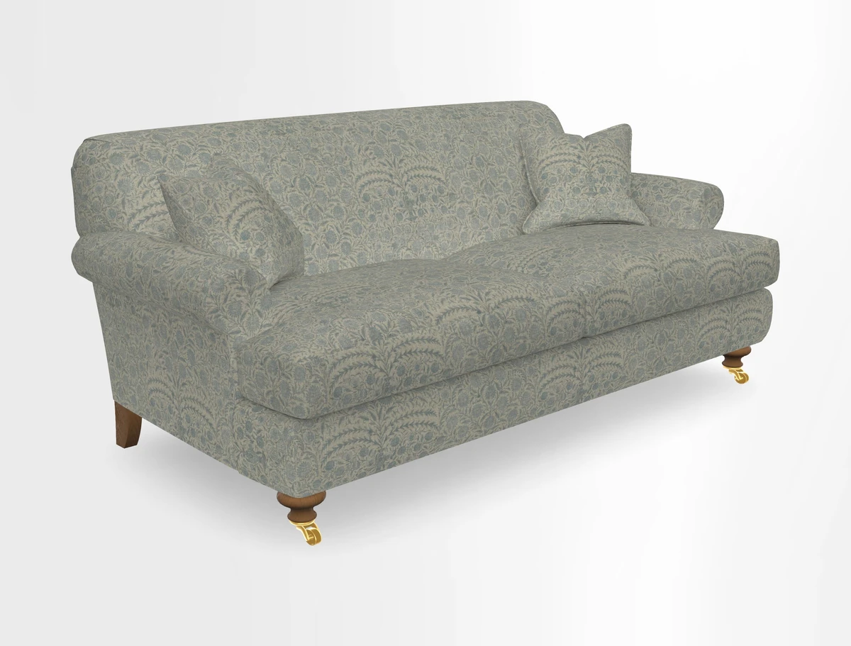 Hampton 3 Seater Sofa in V&A Threads of India Opulent Velvets Regal Poppy Chalk