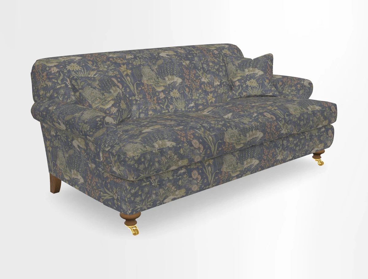 Hampton 3 Seater Sofa in V&A Threads of India Opulent Velvets Regal Poppy Chalk