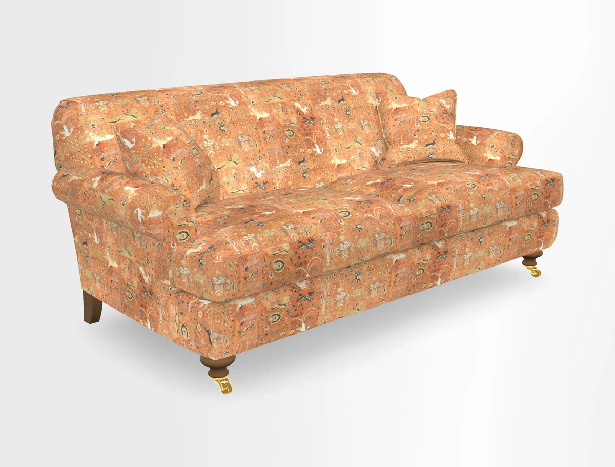 Hampton 3 Seater Sofa in V&A Threads of India Opulent Velvets Regal Poppy Chalk
