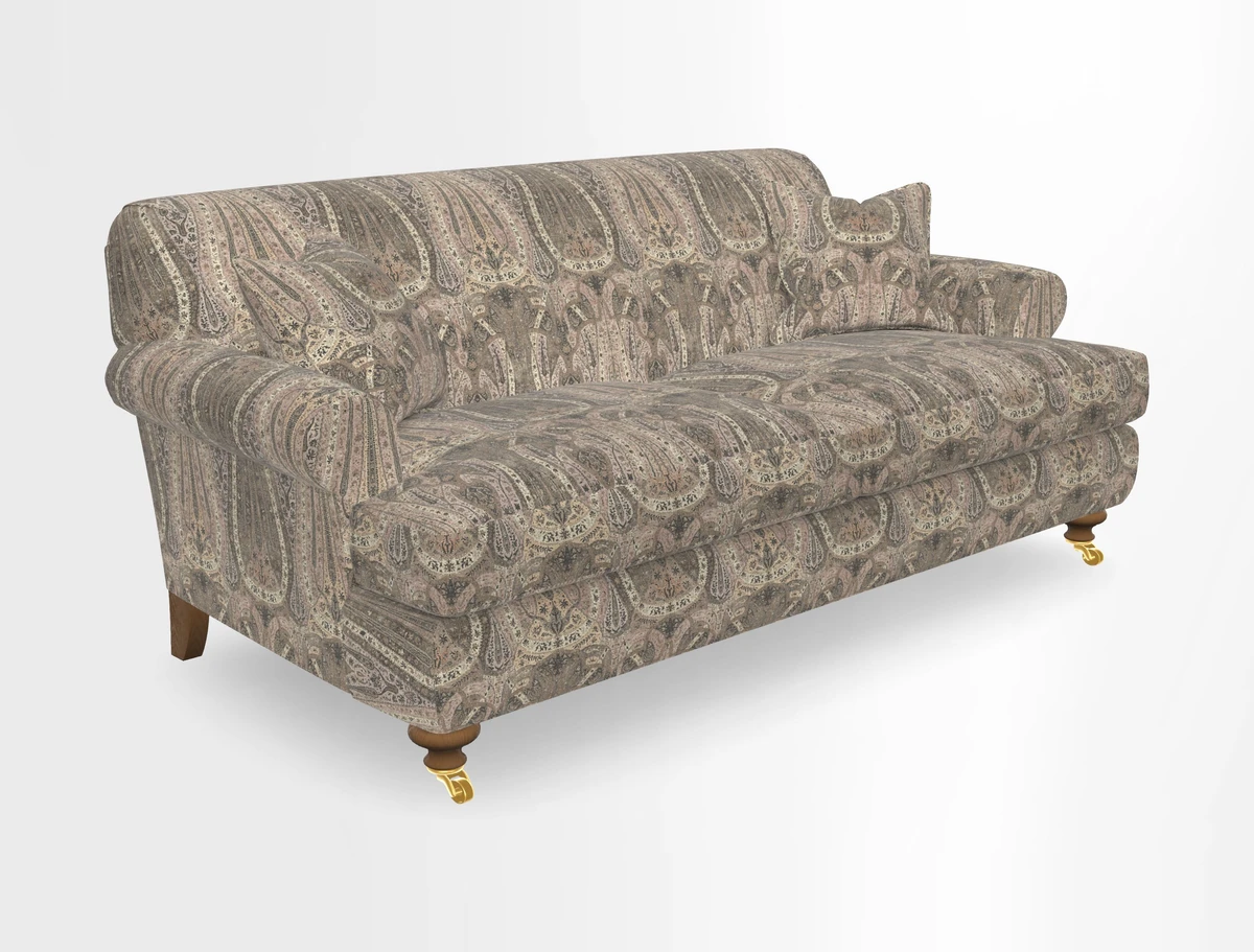 Hampton 3 Seater Sofa in V&A Threads of India Opulent Velvets Regal Poppy Chalk
