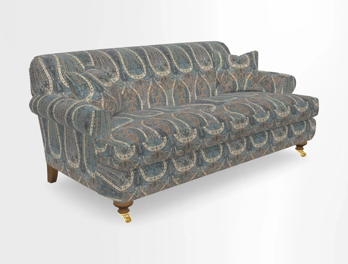 Hampton 3 Seater Sofa in V&A Threads of India Opulent Velvets Regal Poppy Chalk