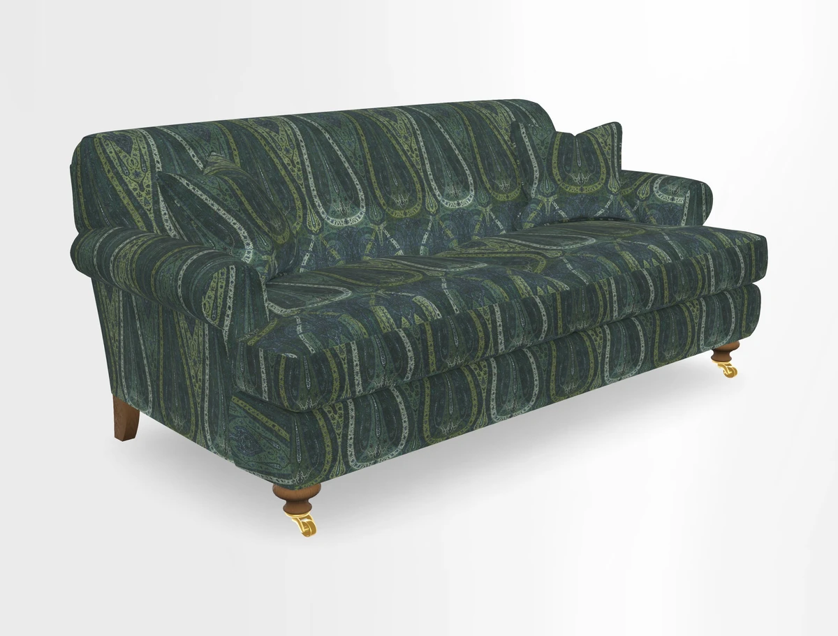 Hampton 3 Seater Sofa in V&A Threads of India Opulent Velvets Regal Poppy Chalk