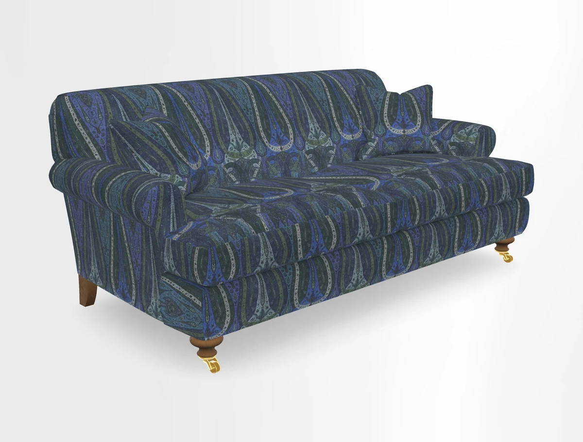 Hampton 3 Seater Sofa in V&A Threads of India Opulent Velvets Regal Poppy Chalk