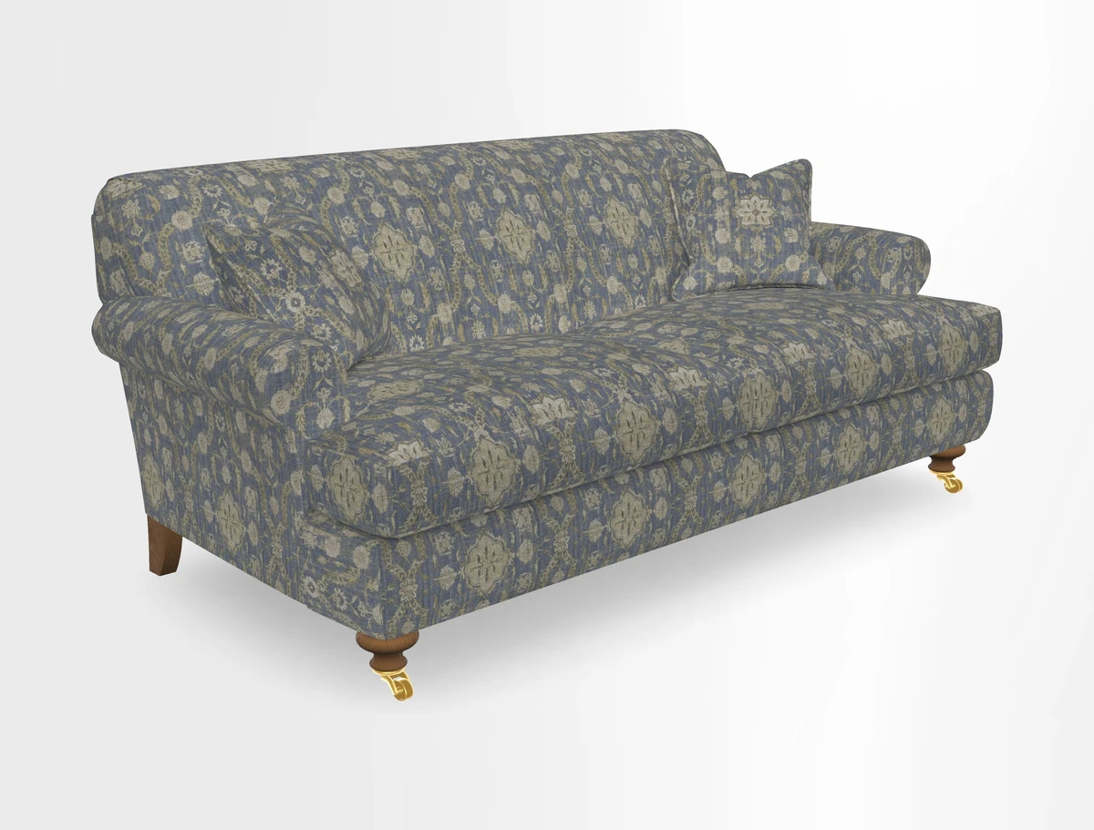 Hampton 3 Seater Sofa in V&A Threads of India Opulent Velvets Regal Poppy Chalk