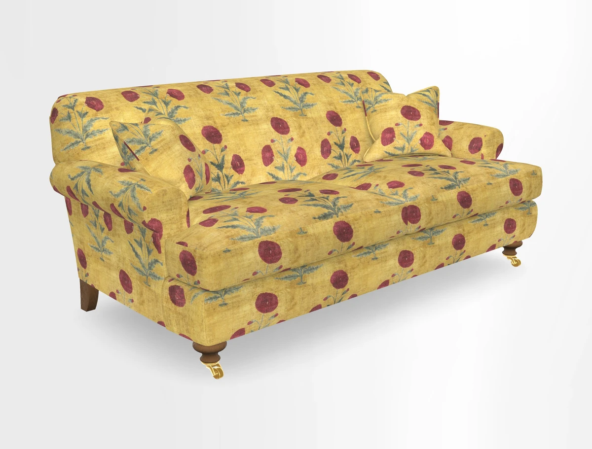 Hampton 3 Seater Sofa in V&A Threads of India Opulent Velvets Regal Poppy Chalk