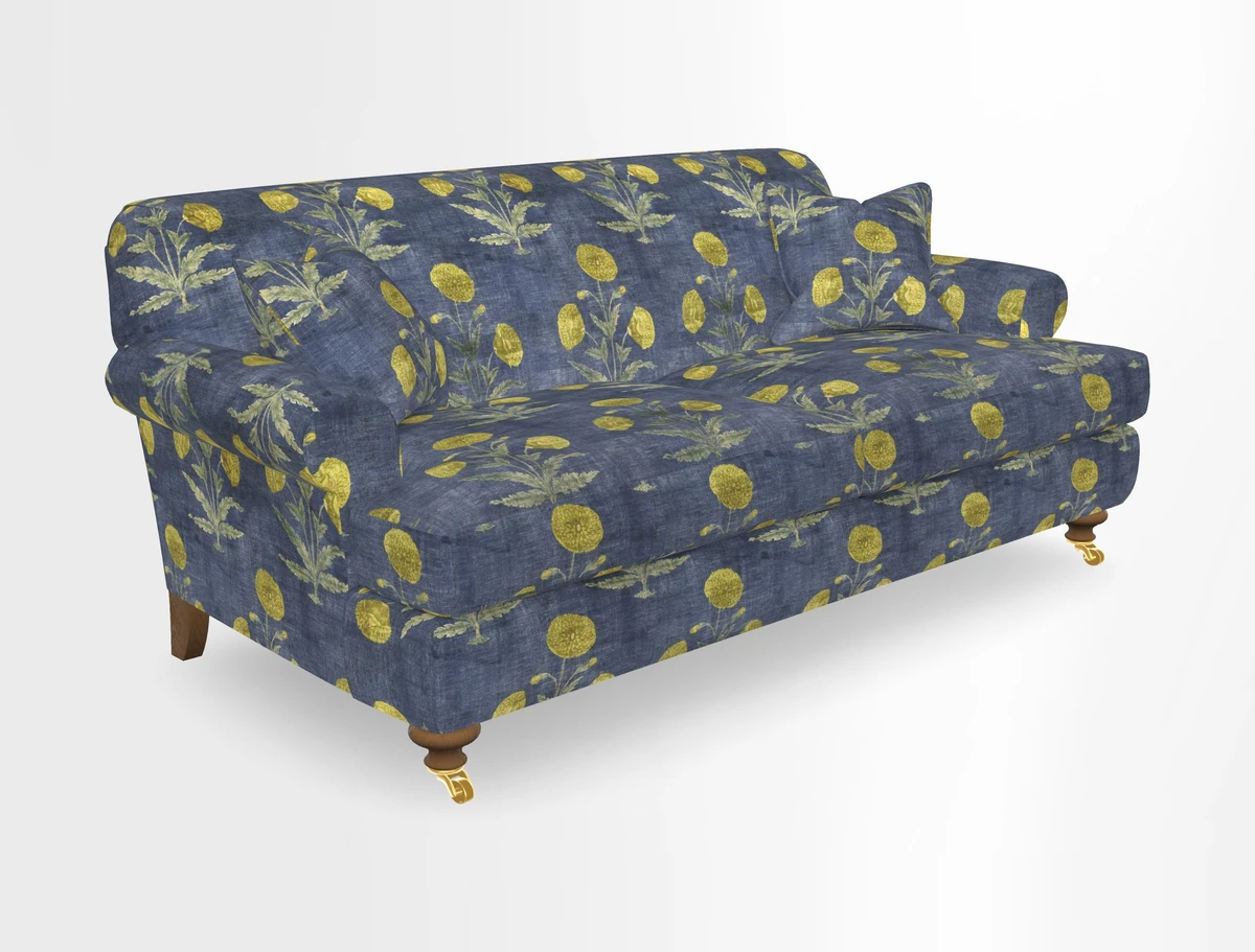 Hampton 3 Seater Sofa in V&A Threads of India Opulent Velvets Regal Poppy Chalk
