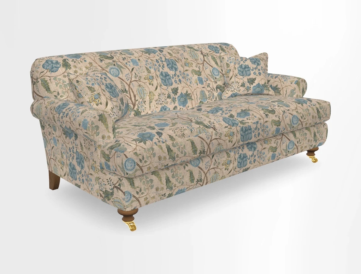 Hampton 3 Seater Sofa in V&A Threads of India Opulent Velvets Regal Poppy Chalk