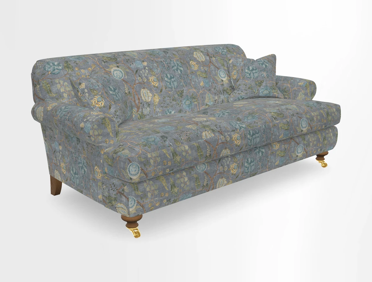 Hampton 3 Seater Sofa in V&A Threads of India Opulent Velvets Regal Poppy Chalk