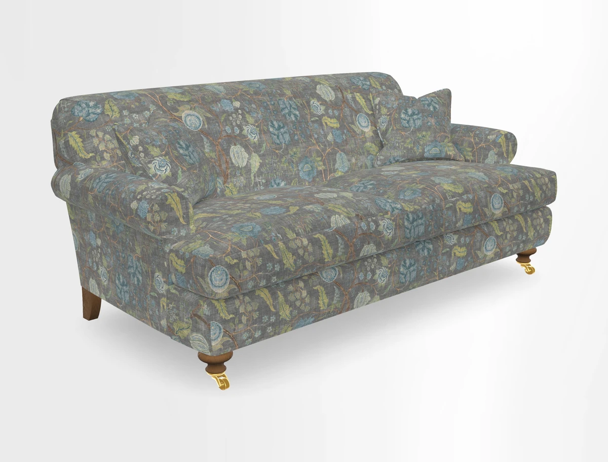 Hampton 3 Seater Sofa in V&A Threads of India Opulent Velvets Regal Poppy Chalk