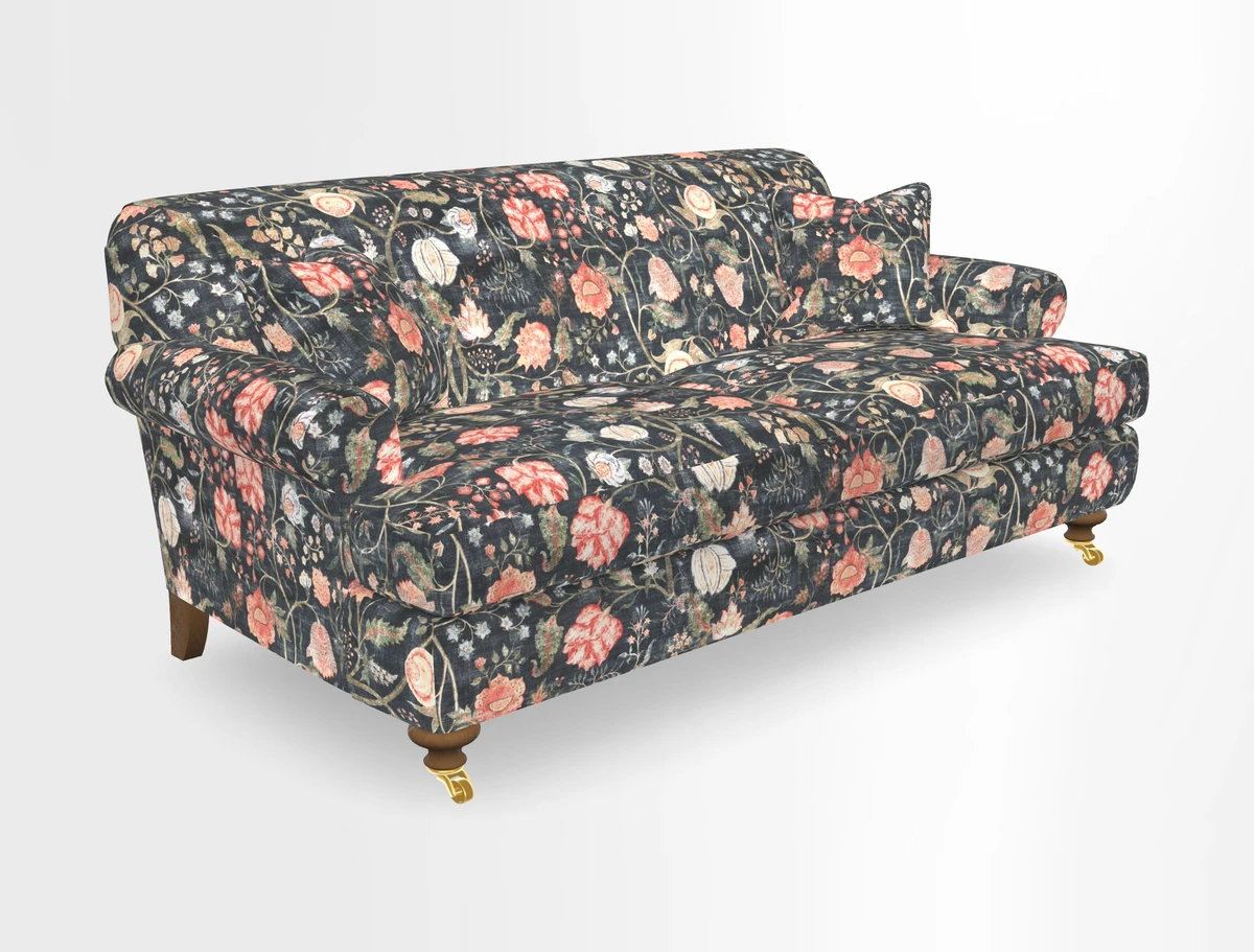 Hampton 3 Seater Sofa in V&A Threads of India Opulent Velvets Regal Poppy Chalk