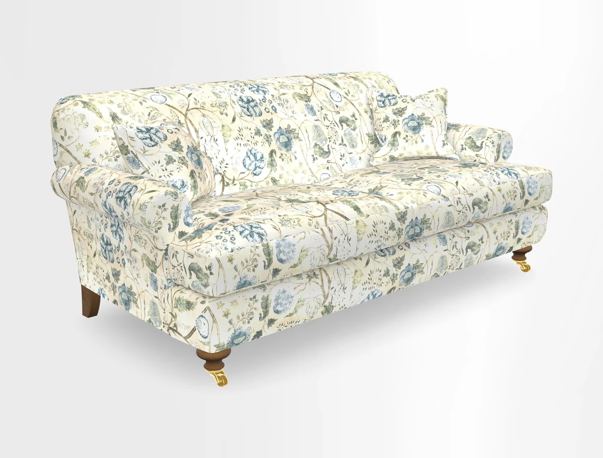 Hampton 3 Seater Sofa in V&A Threads of India Opulent Velvets Regal Poppy Chalk