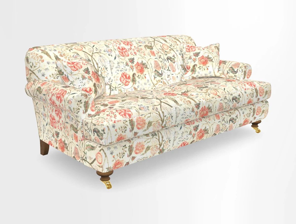 Hampton 3 Seater Sofa in V&A Threads of India Opulent Velvets Regal Poppy Chalk