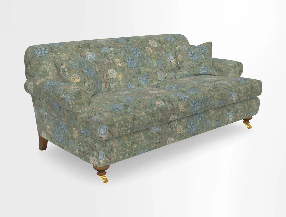 Hampton 3 Seater Sofa in V&A Threads of India Opulent Velvets Regal Poppy Chalk