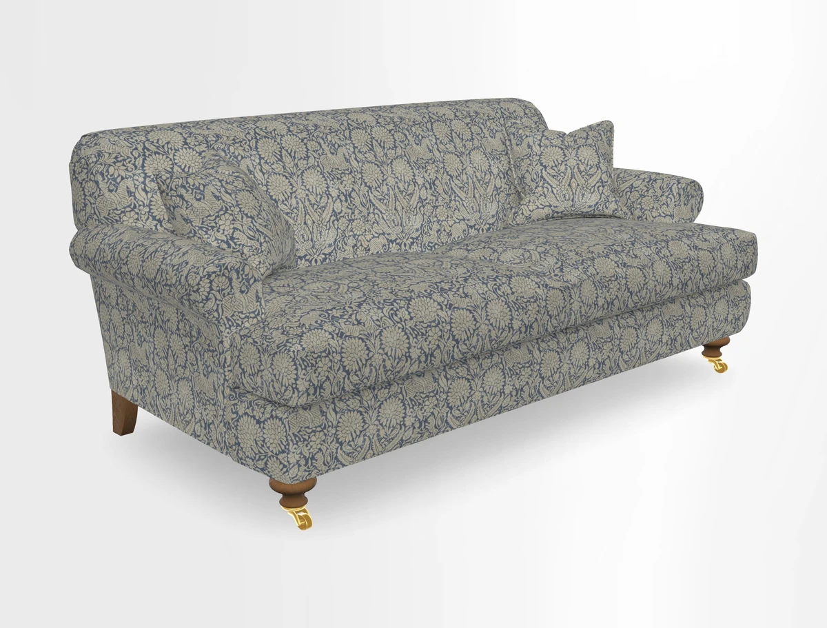 Hampton 3 Seater Sofa in V&A Threads of India Opulent Velvets Regal Poppy Chalk