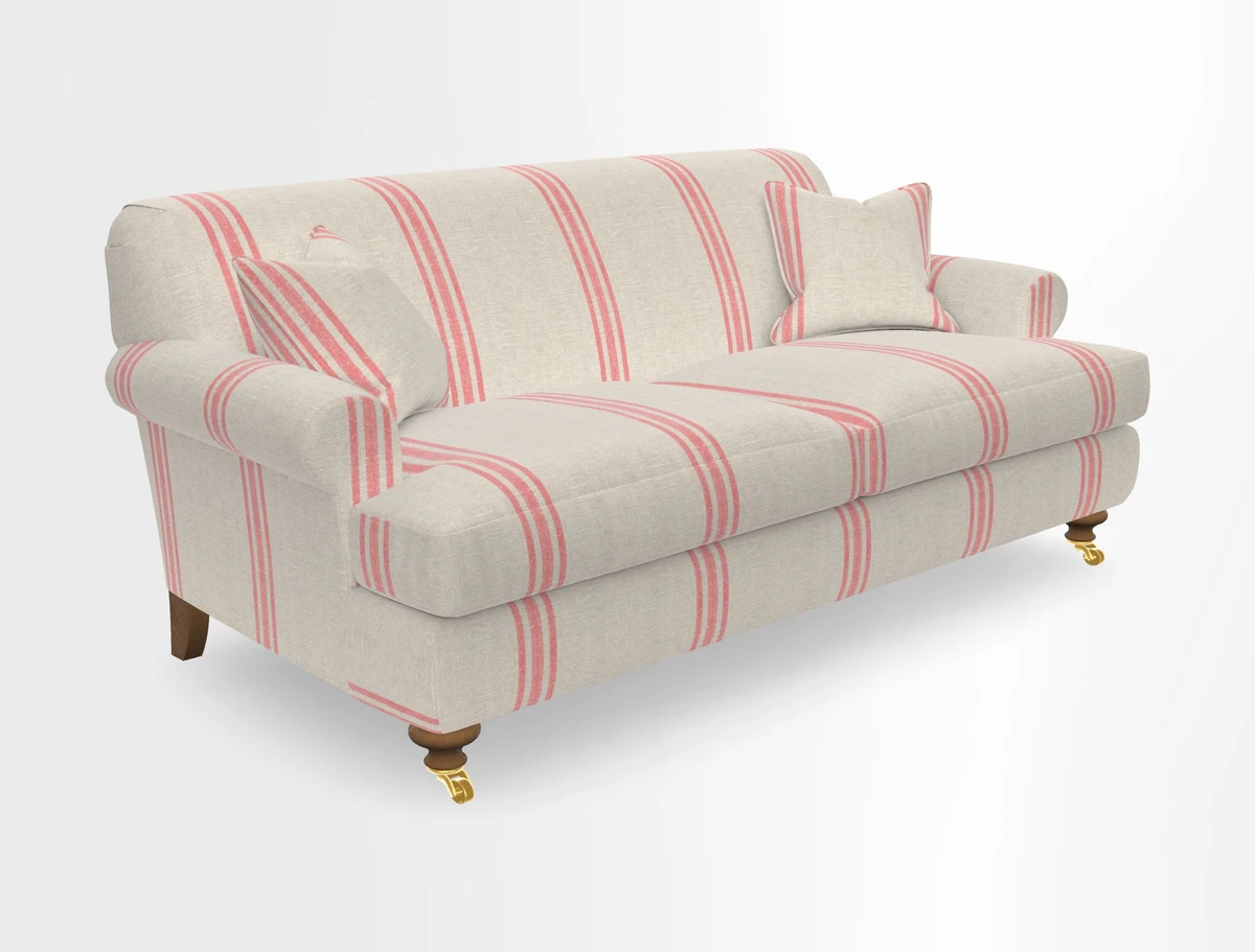Hampton 3 Seater Sofa in V&A Threads of India Opulent Velvets Regal Poppy Chalk