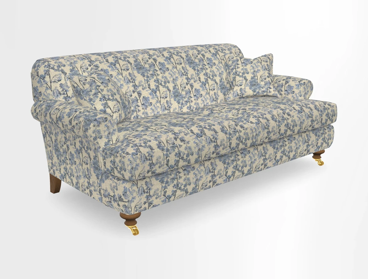 Hampton 3 Seater Sofa in V&A Threads of India Opulent Velvets Regal Poppy Chalk