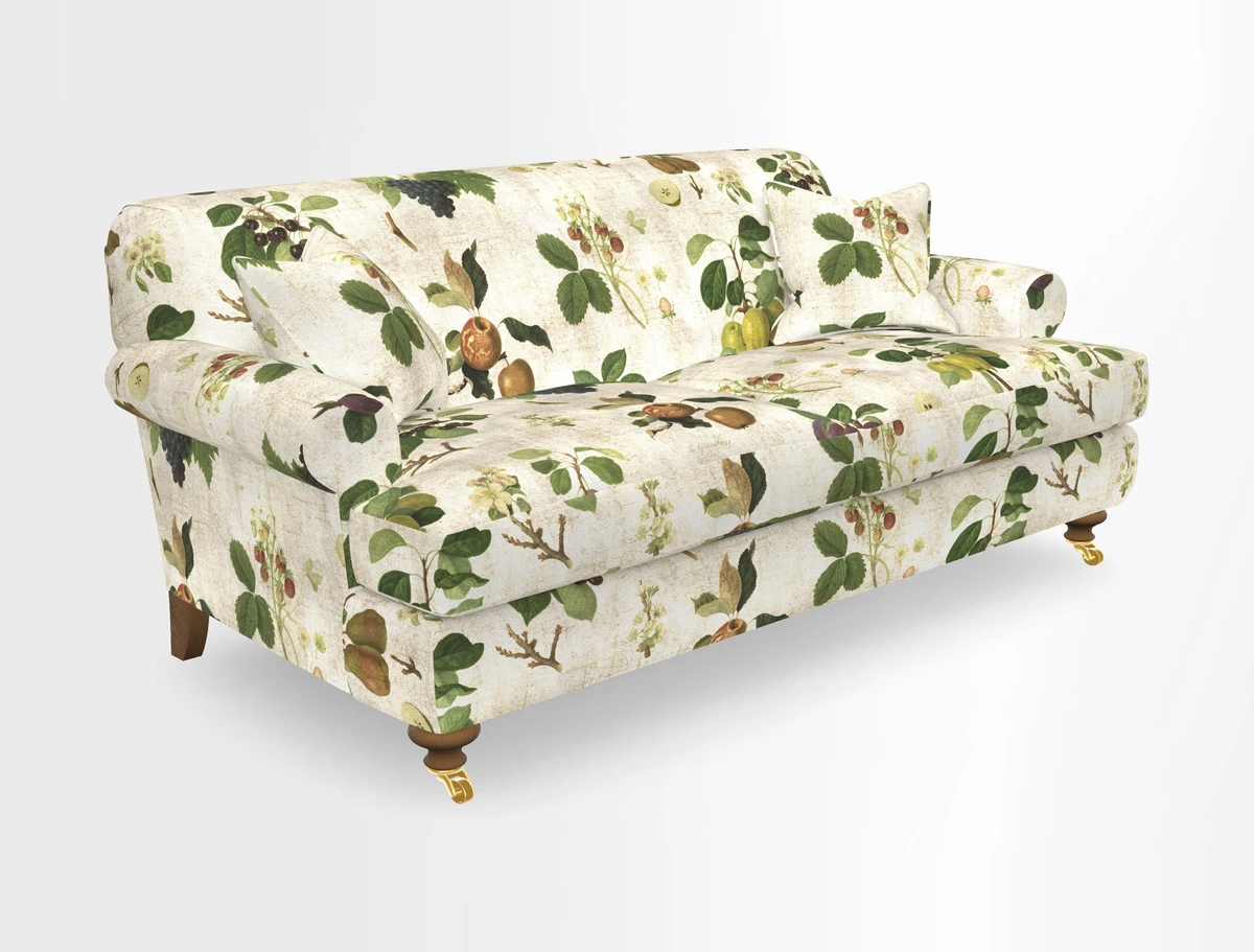 Hampton 3 Seater Sofa in V&A Threads of India Opulent Velvets Regal Poppy Chalk