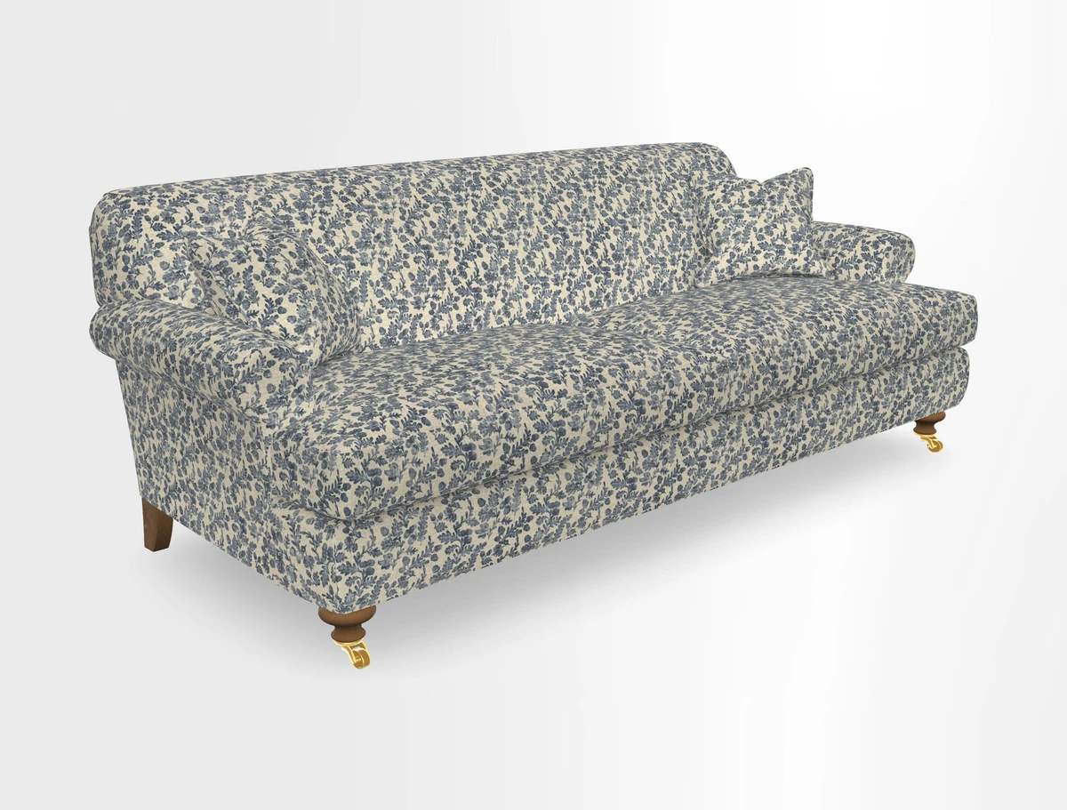 Hampton 3 Seater Sofa in V&A Threads of India Opulent Velvets Regal Poppy Chalk