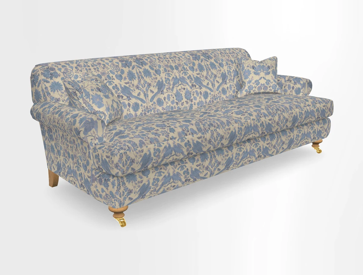Hampton 3 Seater Sofa in V&A Threads of India Opulent Velvets Regal Poppy Chalk