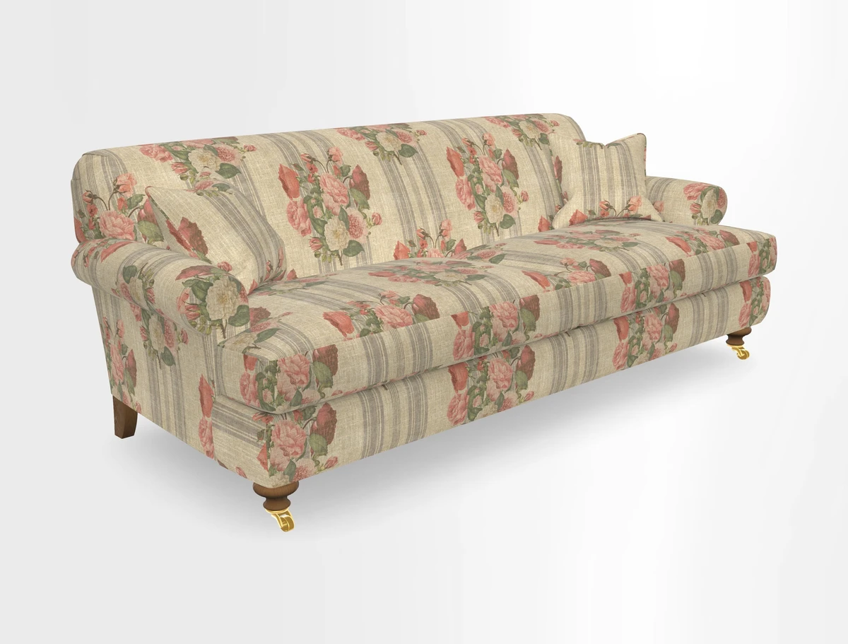 Hampton 3 Seater Sofa in V&A Threads of India Opulent Velvets Regal Poppy Chalk