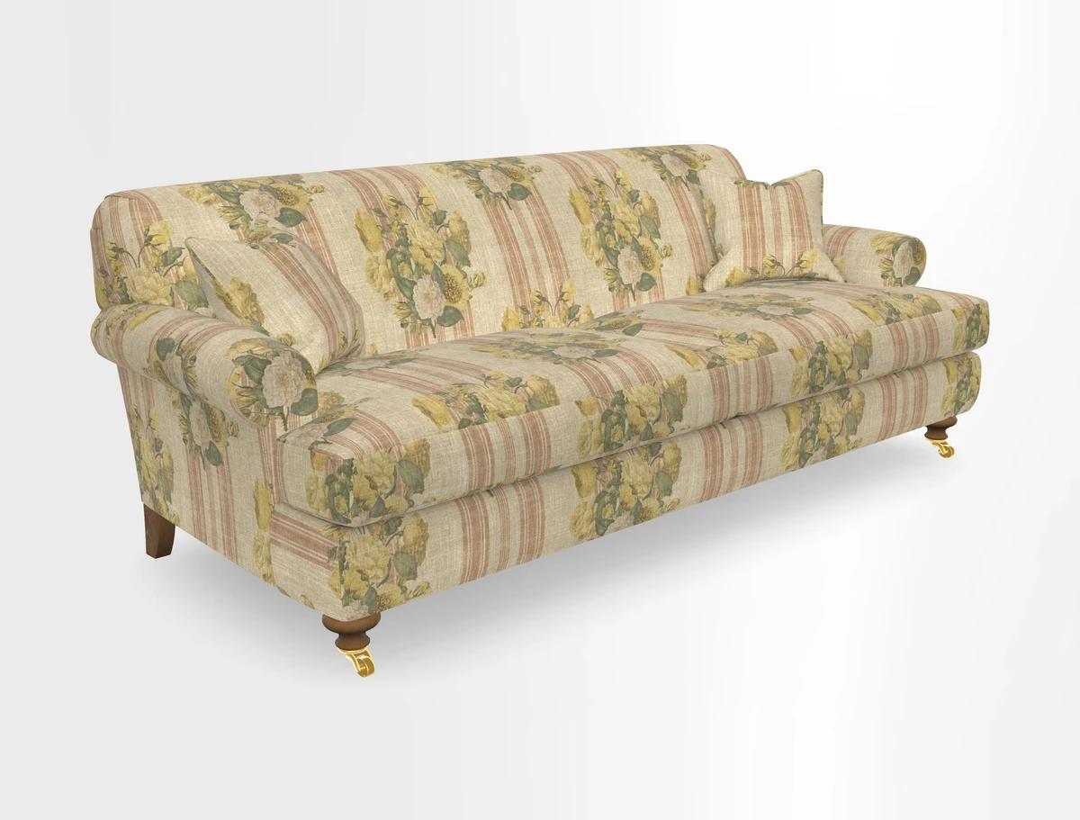 Hampton 3 Seater Sofa in V&A Threads of India Opulent Velvets Regal Poppy Chalk